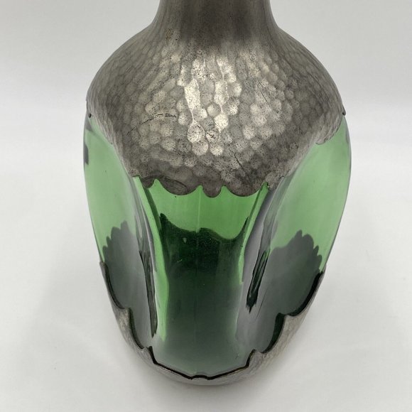 Royal Holland Daalderop Pewter Overlay & Green Glass Decanter bottle w/Stopper V - Picture 6 of 16